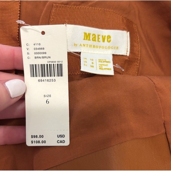 Anthropologie Maeve‎ Vegan Leather Notch Tank Crop Top Brown Size 6 NWT - Picture 2 of 5